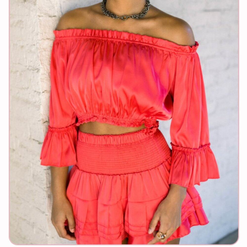NWT SHUG Doris Crop Top Size Medium Watermelon Off Shoulder